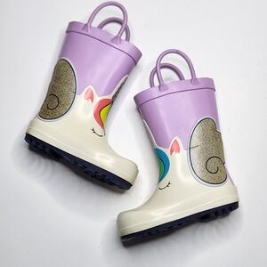 Cat & Jack Size 5 Kids Unicorn Rain Boots - Purple and Cream